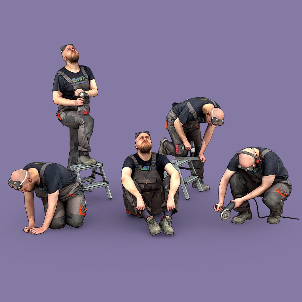 Bald Worker In Overalls 3D Model