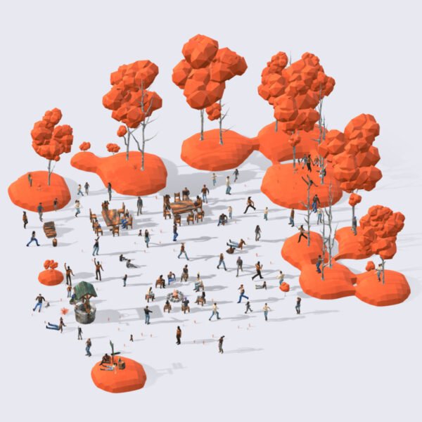 Low Poly Autumn People Pack - Posed 3D Model