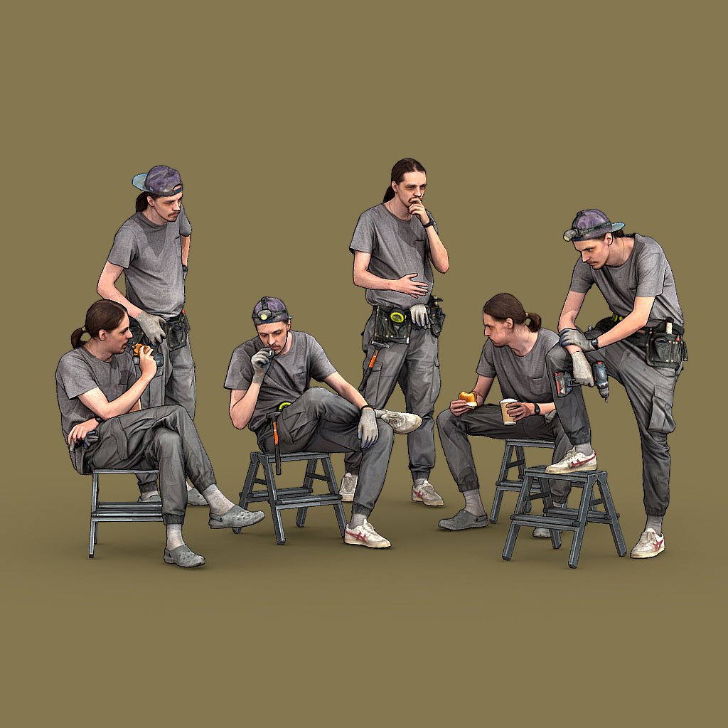 Worker In Gray 3D Model